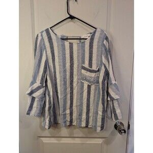 Women's Urban Romantics Linen Blend Bell Sleeve Blouse Blue Large